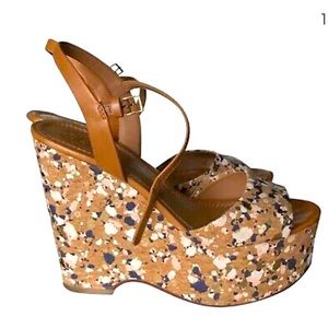Tory Burch Solana Confetti Cork Platform Sandals - Size 5.5 true 6.5